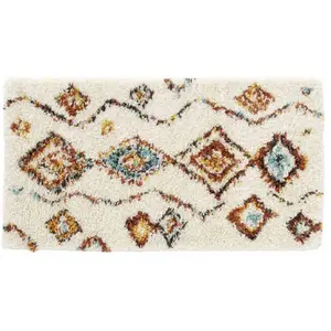 Tapis shaggy 60x110 cm - Losanges colorés sur fond écru - Ecru pas cher