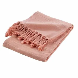 Comparateur de prix : DOUCEUR D'INTERIEUR Couverture en coton avec pompons LILY, coton tissé, 150 x 150 cm