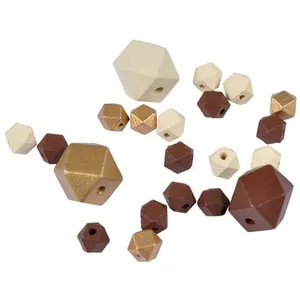 Paris Prix Lot de 27 Perles en Bois Diamant 1-2cm Beige & Or