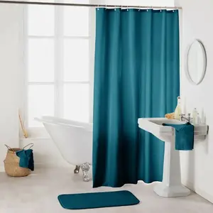 Comparateur de prix : Douceur d'intérieur Rideau de douche avec crochets polyester - 180x200cm - Bleu pétrole