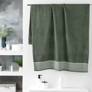Douceur d'Intérieur, Drap de Bain (90 x 150 cm) Belina Kaki, Eponge Jacquard pas cher