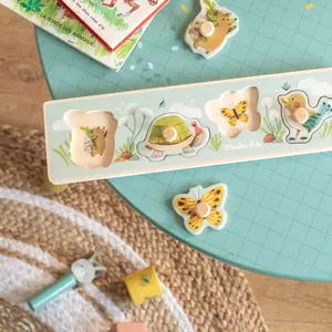 Puzzle encastrable 4 animaux Trois petits lapins Moulin Roty pas cher
