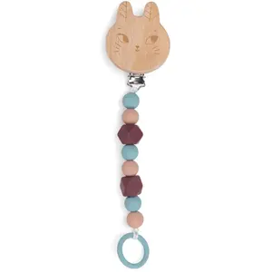 Attache-tétine bois et silicone Lapin Après la pluie Moulin Roty pas cher