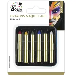 Comparateur de prix : Motomo 6 Crayons fard gras pour maquillage de Carnaval (x1) REF/90470