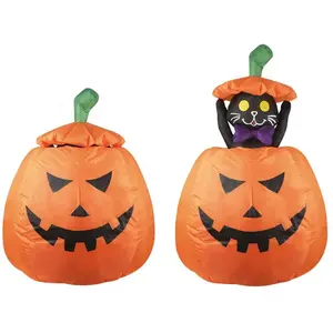 RueDeLaFete Citrouille gonflable avec chat - lumineux et animé - 120cm 91470PC pas cher