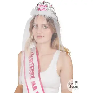 Comparateur de prix : Diadème Future Mariée avec Voile EVJF PtitClown Blanc
