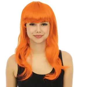 Perruque longue raide avec frange orange