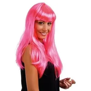 Comparateur de prix : Perruque - LOLA Longue Raide à Frange Rose - Femme - Adulte