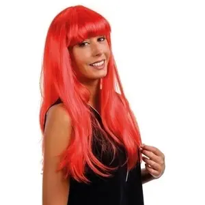 Perruque Femme LOLA Longue Raide à Frange Rouge - Couleur Rouge pas cher