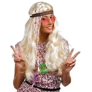 Motomo Perruque hippie femme, raide blonde avec tresse en tissu