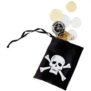 Bourse de pirate noire avec 12 pièces dorées et argentées FETE-44100