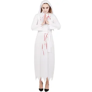 Déguisement adulte nonne blanche sanglante femme, taille S/M pas cher