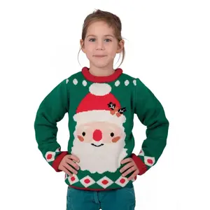 Comparateur de prix : RueDeLaFete Pull de Noël enfant vert tête de Père Noël, taille 10/12 ans