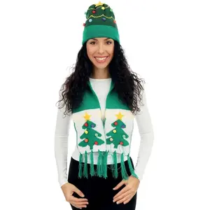 Comparateur de prix : Set de Noël adulte bonnet et écharpe sapin vert motifs de Noël