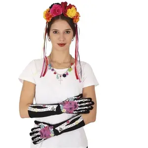 Set Day of the Dead, serre-tête, gants et collier FETE-30046 pas cher