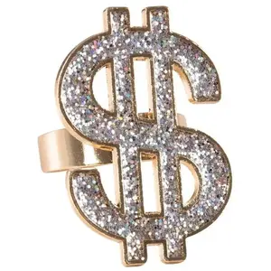 Comparateur de prix : Bague - Dollar - Dorée avec paillettes - Mixte - Noir - Adulte
