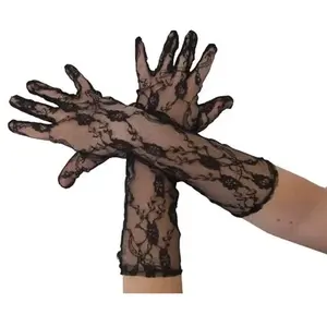 RueDeLaFete Gants longs en dentelle noire pour enfant - Halloween pas cher
