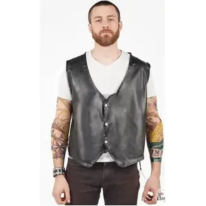 Comparateur de prix : Gilet sans manches biker, simili cuir noir