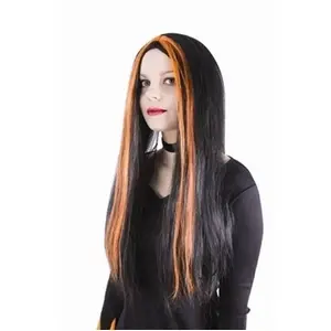Comparateur de prix : Perruque Sorcière noire mèches oranges femme