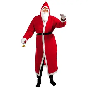 Motomo Déguisement Père Noël feutrine capuche homme - Adulte - Rouge - Feutrine - Barbe blanche et ceinture noire pas cher