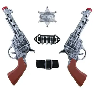 Comparateur de prix : Set de cow boy - 2 revolvers 22 cm, ceinture avec balles et étoile