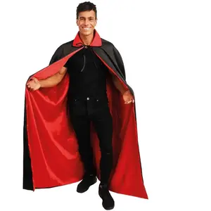 Comparateur de prix : Cape tissu polyester satiné  réversible noir et rouge avec col 130cm