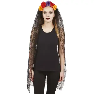 Comparateur de prix : Serre-tête Day of the Dead avec fleurs et voilette FETE-16108