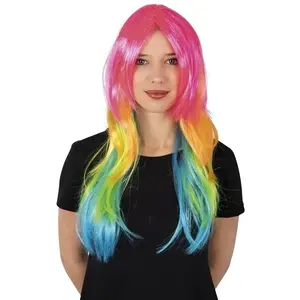 Perruque cheveux longs fluo multicolores