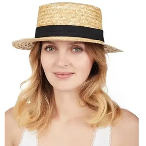 Chapeau Canotier paille adulte luxe FETE-19080 pas cher