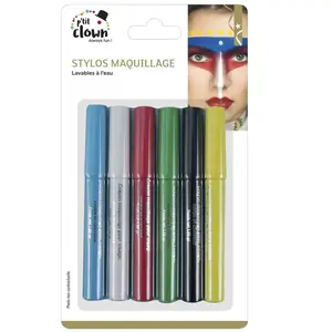PTIT CLOWN Stylo de maquillage à l'eau rotatif (visage, corps et cheveux) - Lot de 6