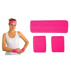 P'tit Clown - Set Bandeau et Poignets Éponge - Adulte - Accessoire Déguisement Fluo - Pour Compléter Costume Carnaval, Fête Costumée, Thème Rétro, Danse Années 80 (Rose fluo)
