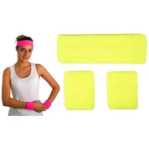 PTIT CLOWN Pack "Bandeau et poignets éponges" jaune fluo REF/70520 (Accessoire de déguisement)