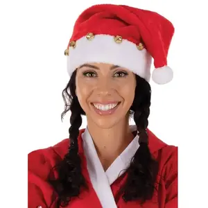 Bonnet de Père Noël avec grelots - Accessoire de déguisement - Rouge et blanc pas cher