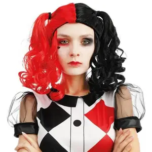 Comparateur de prix : Perruque arlequin avec couettes noir, rouge