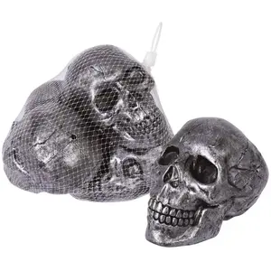 4 CRÂNES MÉTALLISÉS DÉCORATIFS 12CM GRIS pas cher