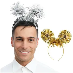 Serre-tête Happy New Year pompons brillants (x1)