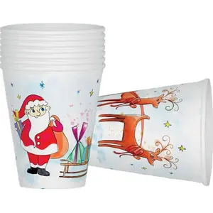 Gobelets en carton - PTIT CLOWN - Noël - Lot de 8 - Décorations renne et père Noël - 25 cm de contenance pas cher