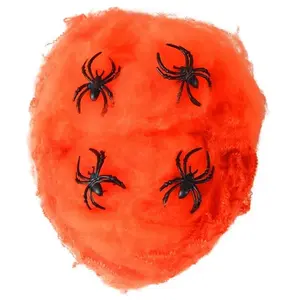 RueDeLaFete Toile d'araignée Orange avec 4 araignées noires pas cher