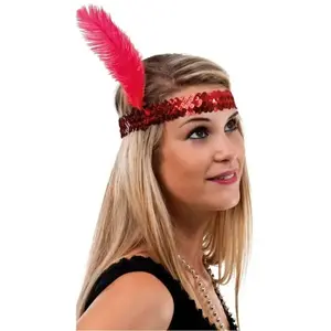 Comparateur de prix : Bandeau charleston sequins avec plume, rouge FETE-20142
