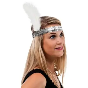 Bandeau charleston sequins avec plume, argent