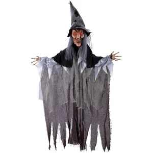 P'TIT CLOWN - 22227- Automate Halloween Animé - Animatronique - Animatronics - Sorcière à Suspendre - Animée, Sonore, Lumineuse - Décoration Effrayante - Piles Non incluses (3 x AA) - 140 cm pas cher