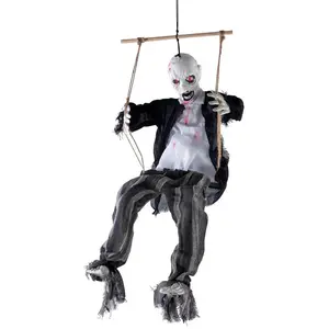 P'tit Clown - Zombie Animé, Sonore et Lumineux - Automate Halloween - Piles Non incluses (Zombie sur balançoire, 80 cm)