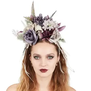 P'TIT Clown Serre-tête crâne fleuri adulte - Violet, Lilas, Lavande, Parme, Prune pas cher