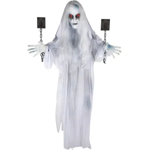 Comparateur de prix : P'tit Clown - Automate Halloween Animé - Animatronique Fantôme - Animatronics - Sonore et Lumineux - Décoration Effrayante - Piles Non incluses (Fantôme enchaîné - à Suspendre, 130 cm)