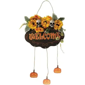 RueDeLaFete 1 Plaque de porte Welcome avec crânes et citrouilles 35 x 48cm REF/22971 Décoration Halloween pas cher