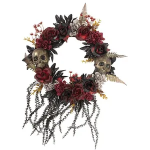 Comparateur de prix : COURONNE CRÂNES ET ROSES ROUGES 40 CM  - DECORATION DE FETE HALLOWEEN BLANC