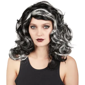 Comparateur de prix : Perruque sorcière cheveux ondulés, noir et blanc