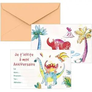 P'tit Clown - Carton invitation - dinosaures - lot de 8 - ref 22482 pas cher