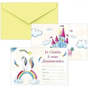 Lot de 8 cartons d'invitation anniversaire Licornes FETE-22483 pas cher