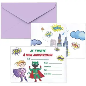 RueDeLaFete Lot de 8 cartons d'invitation anniversaire Super-Héros pas cher